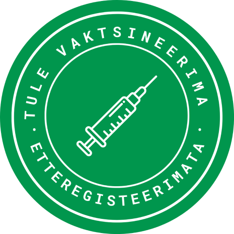 Rohelise süstla kujutis, mis viitab, et selle märkega vaktsineerimispunktis saab vaktsineerida ette registreerimata.