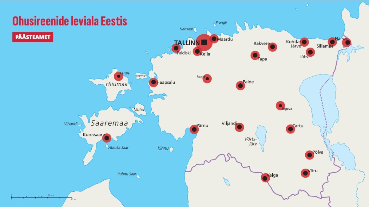 Kaardil on kujutatud ohutavituse sireenide leviala