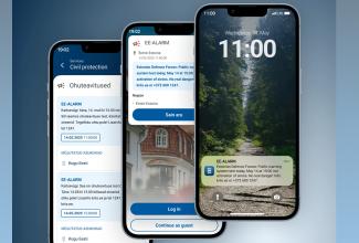 Kolm telefoni, mille ekraanil ohuteavituse tekst äppides